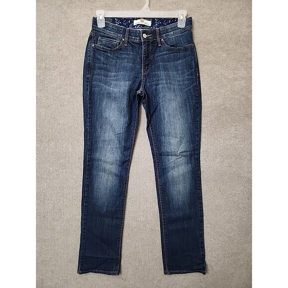 Levis Perfect Waist 525 Straight Leg Jeans Womens 8 Blue Dark Wash Stretch - Picture 1 of 8